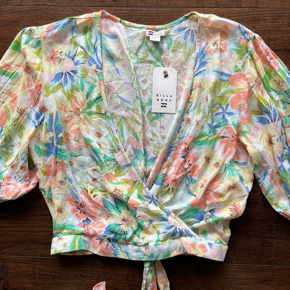NWT Too Cute Floral Tropical Garden Chic Billabong Crop Top Women's Large